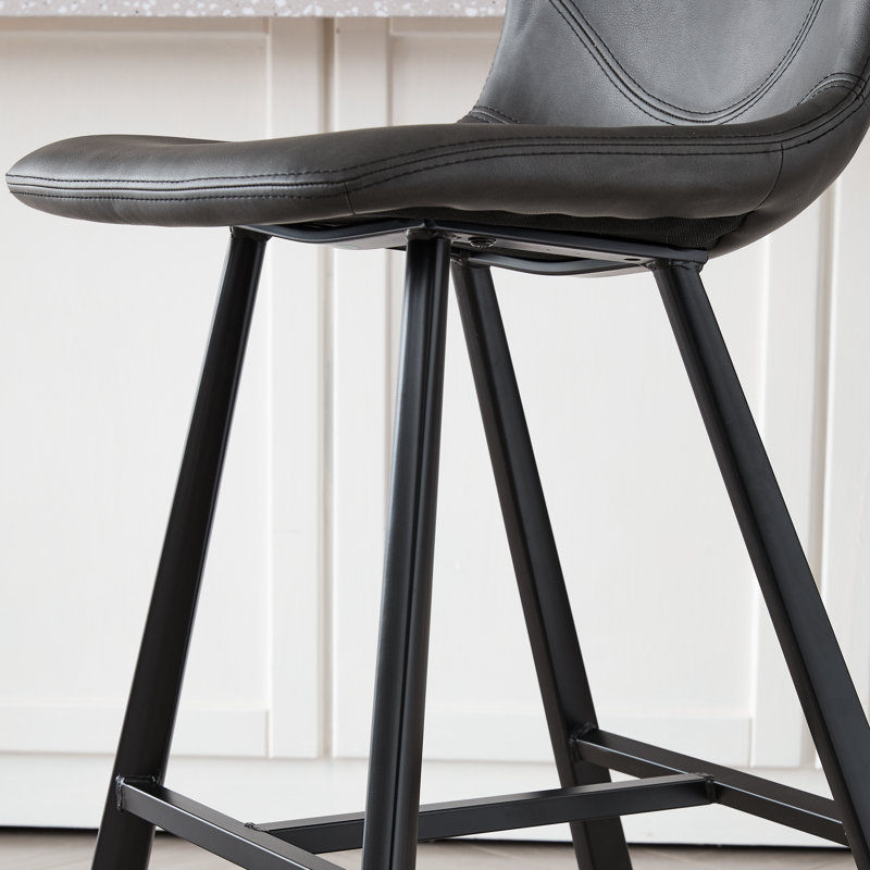 Ensemble de 2 tabourets de bar modernes en similicuir noir avec dossier et repose-pieds ergonomiques, Noir