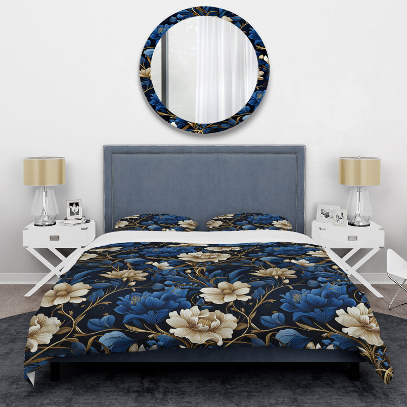 Ensemble de housse de couette Cobalt Blue Nouveau Vines Victorian, Housse de couette simple + 1 taie décorative stan