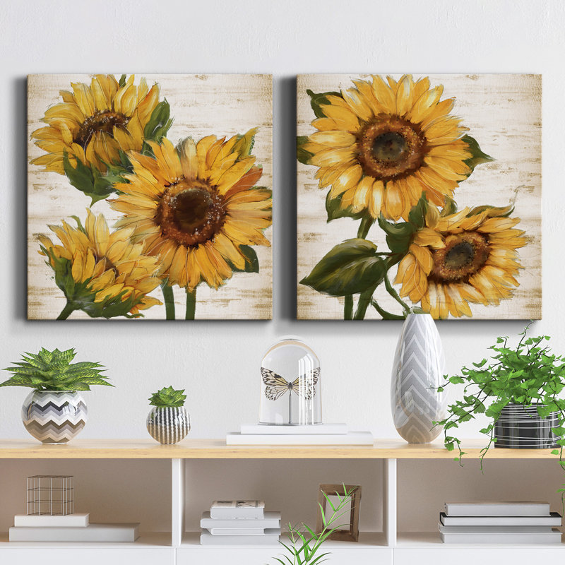 Tournesol d'été I - ensemble de 2 peintures, H 24 po x l 48 po x P 1 po, Toile tendue, Sans cadre