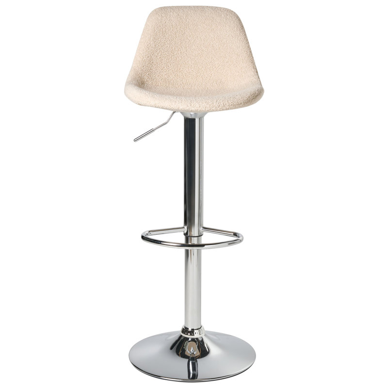 Swivel Upholstered Adjustable Height Counter Stool with Metal Frame, Beige Boucle