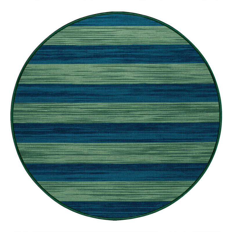 Tapis vert à rayures horizontales lavable à la machine, Rond 4 pi
