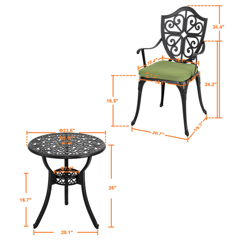 Outdoor Bistro Set With 2.17" Umbrella Hole And Cushions, Green