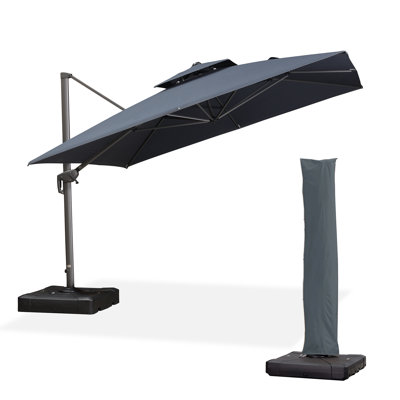 Eco-Friendly Advanced Fabric 132'' Cantilever Umbrella With Base And Umbrella Cover With Zipper,Dark Gray