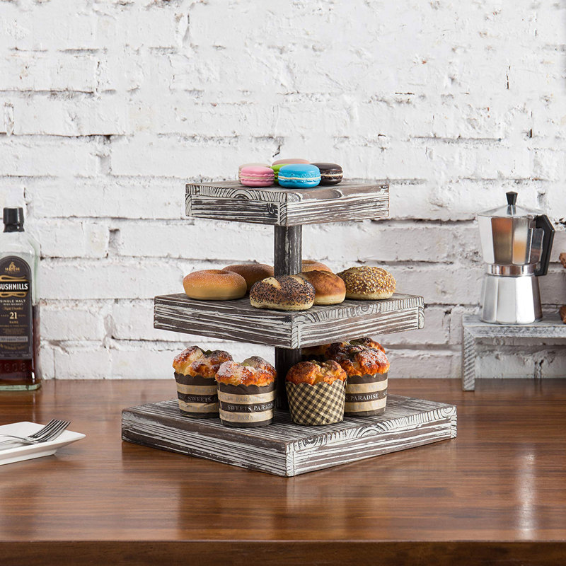 3-Tier Torched Wood Dessert/Appetizer Stand