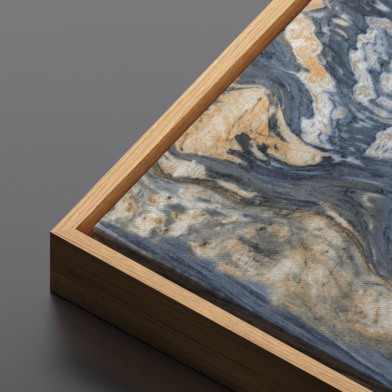 Reproduction d'art moderne sur toile encadrée moderne bleu marine et jaune, H 30 po x l 60 po, Naturel
