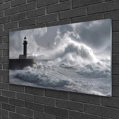 Nature Lighthouse Lake Sea 1 Piece Wall Art on Glass