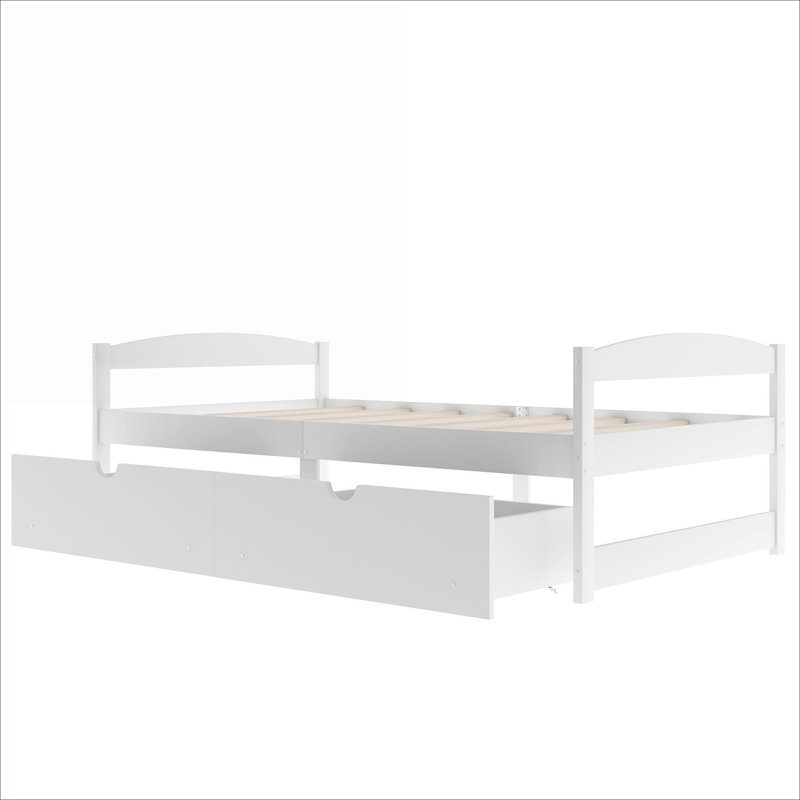 Pour les petites chambres et les espaces invités Lit plateforme simple en pin massif blanc classique avec rangement sous le lit