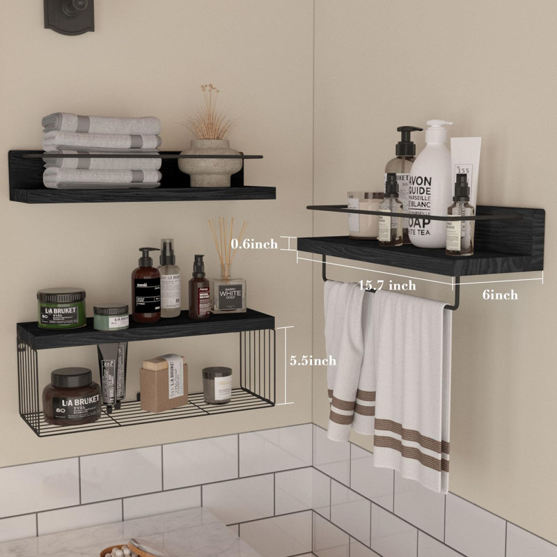 Floating Shelves Bathroom Cabinet, Black