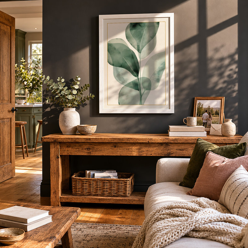 Single Stem in Green Botanical - Framed Print, A4 - 29.7 x 21.0 cm, White