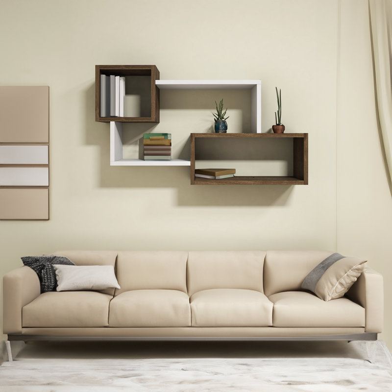 Ensemble de 7 tablettes d'appoint Cardwell, Blanc/noyer