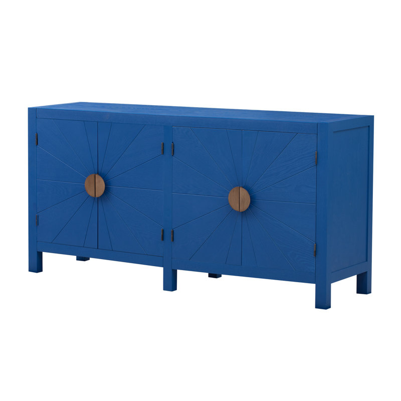 Unique Features of Ash Veneer Cabinet with Radiating Line Pattern Cabinet Doors, Navy Blue