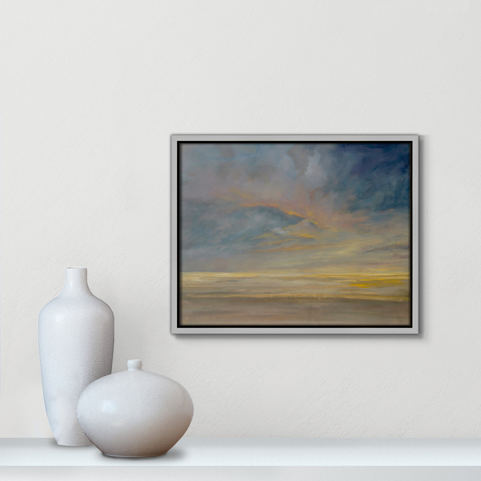 Saffi "Dawning Unrest" Painting, 12.5" H x 15.5" W, Silver
