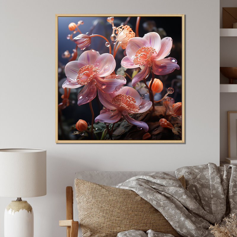 Orchidées roses, aura mystique, H 36 po x l 36 po x P 1,5 po, Cadre naturel flottant