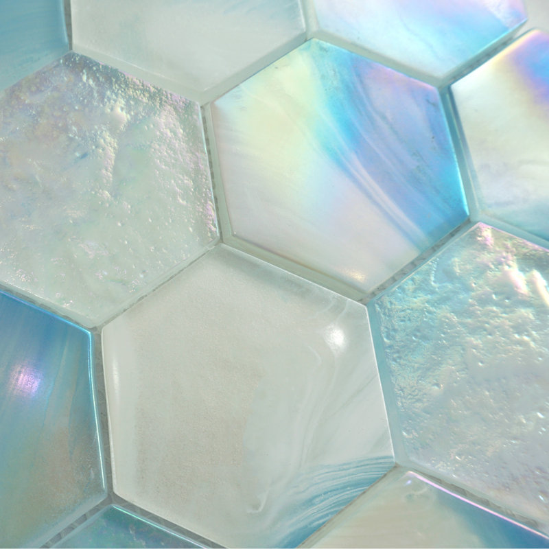 Aurora Glossy 3" x 3" Glass Hexagonal Mosaic Tile, Blue