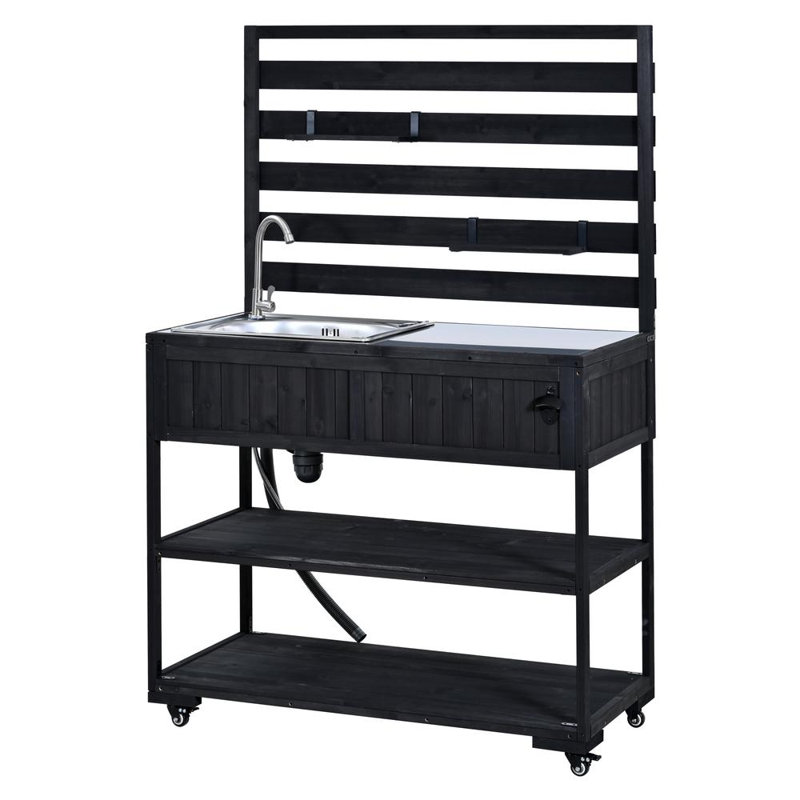 Chariot de cuisine pour patio avec évier, Noir