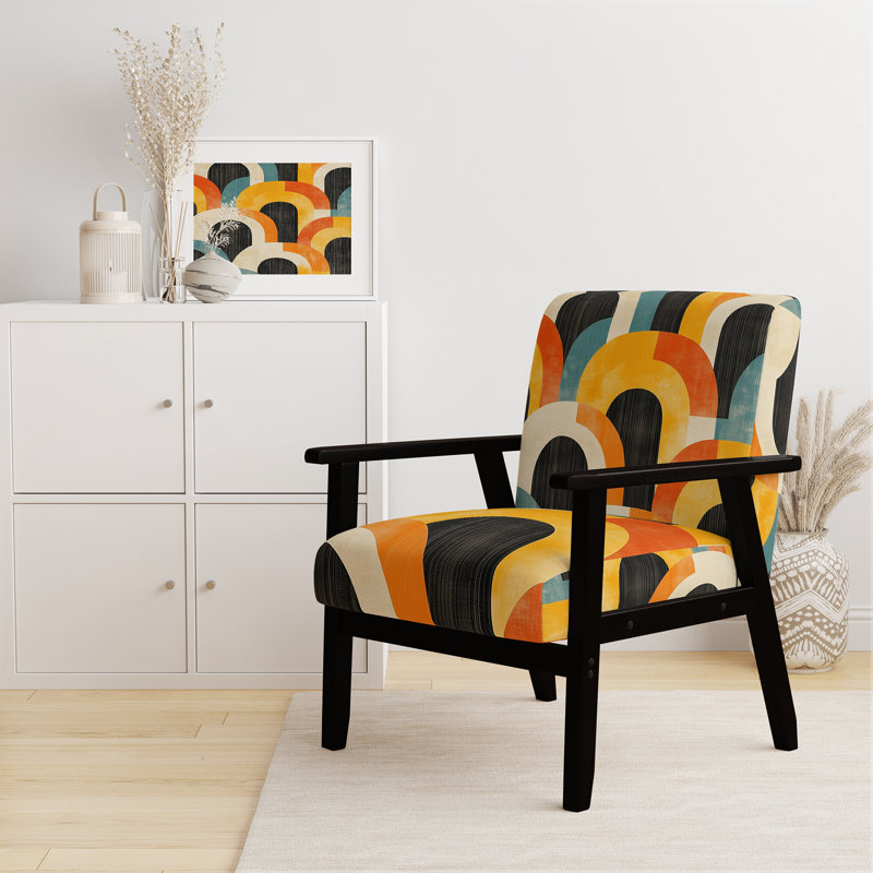 Fauteuil d'appoint abstrait Mid-Century - Fauteuil orange Mid-Century, Black Square Arms