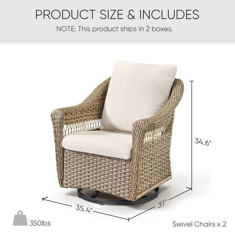 Ensemble de 2 chaises pivotantes Quirama, Coussin blanc / cadre brun clair