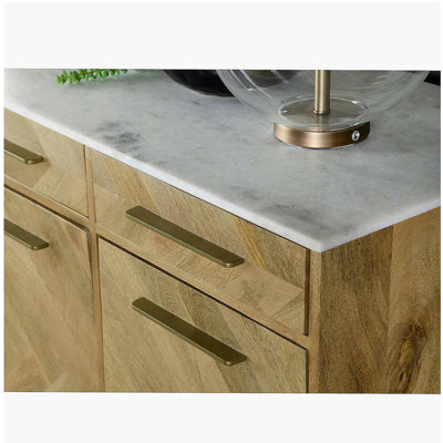 Paloma Natural 3-door Marble Top Herringbone Accent Cabinet