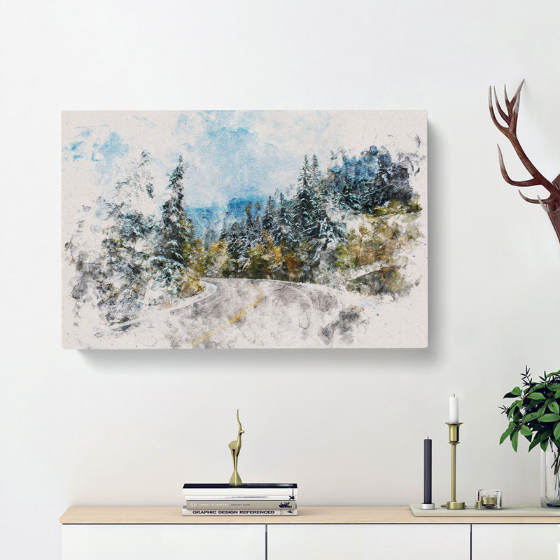Winter Forest Road - Wrapped Canvas Print, 60cm H x 91cm W x 3cm D