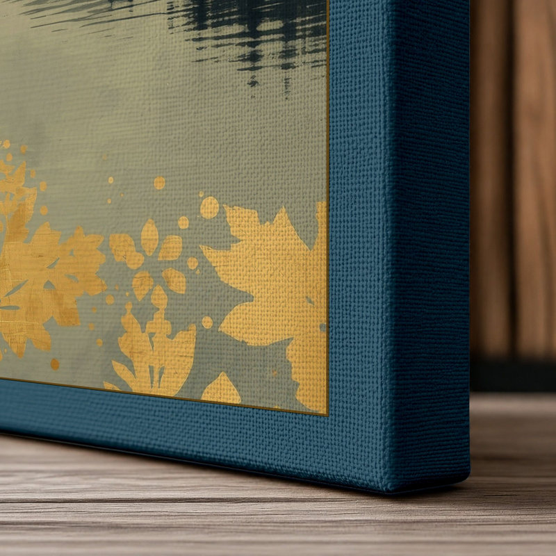 Mountain Lake in Gold Art Deco - Wrapped Canvas, 24x16 - 61.0 x 40.6 cm, Teal Border