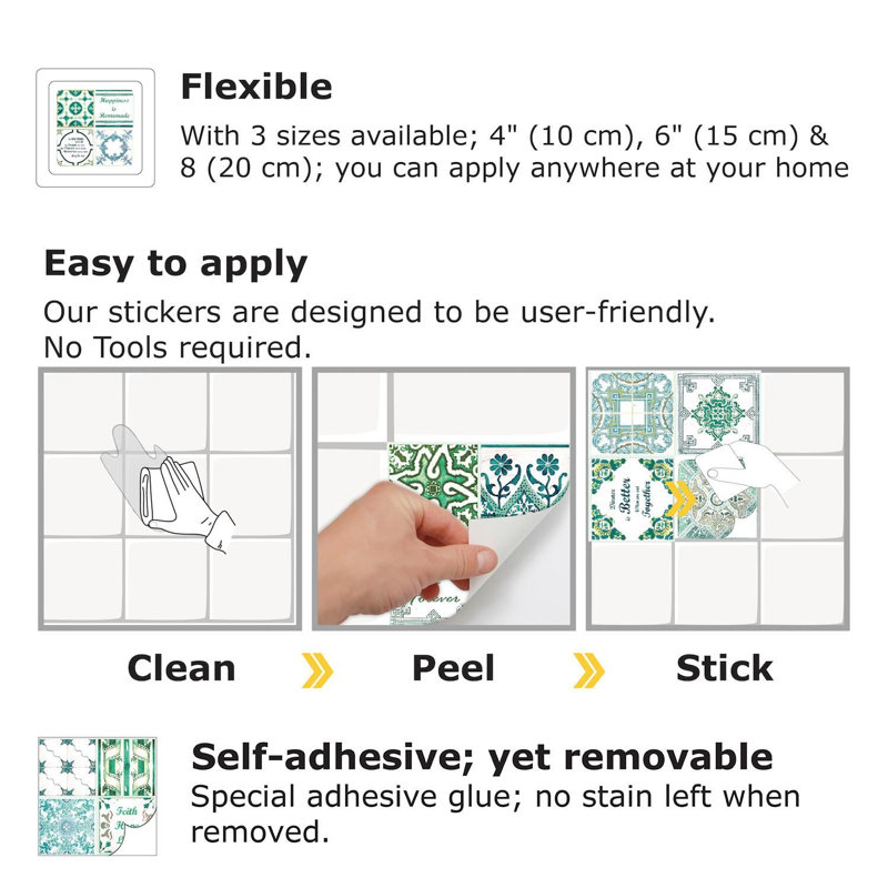English Quote Vintage PVC Peel & Stick Tile Sticker -20cm x 20cm, Green