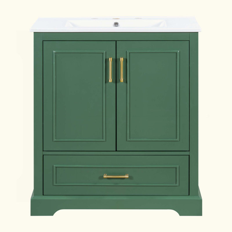 Bathroom Vanity With Sink, MDF And Solid Wood Frame, 1 Divider Drawer And 2  Doors (Double Shelf On Door), Freestanding Vanity