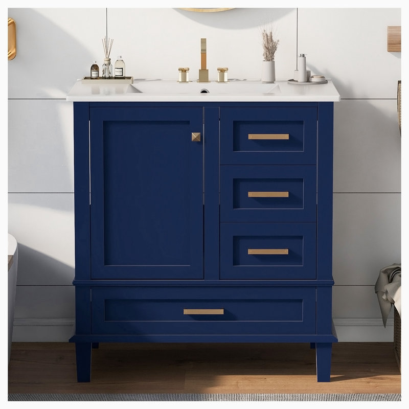 Ensemble de meuble-lavabo simple avec plateau 18,30 Neomi, Bleu