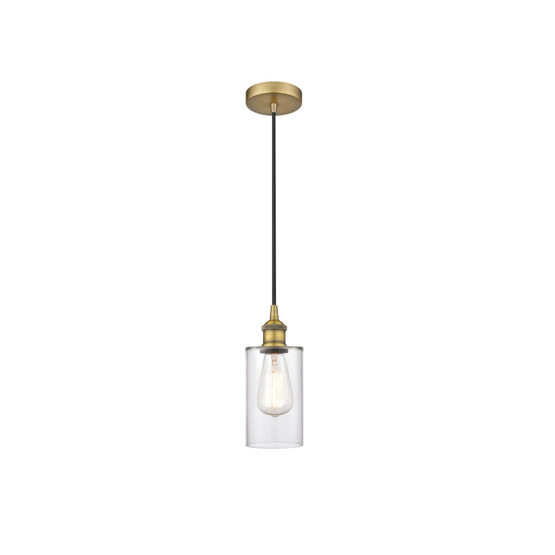 Luminaire suspendu cylindrique à 1 lumière Ervine, Clair, Laiton brossé