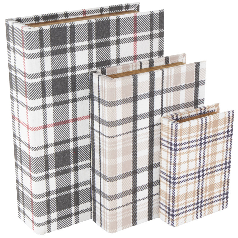 Storage Book Geometric Box With Plaid Inspired Pattern And Paper Detailed Edges