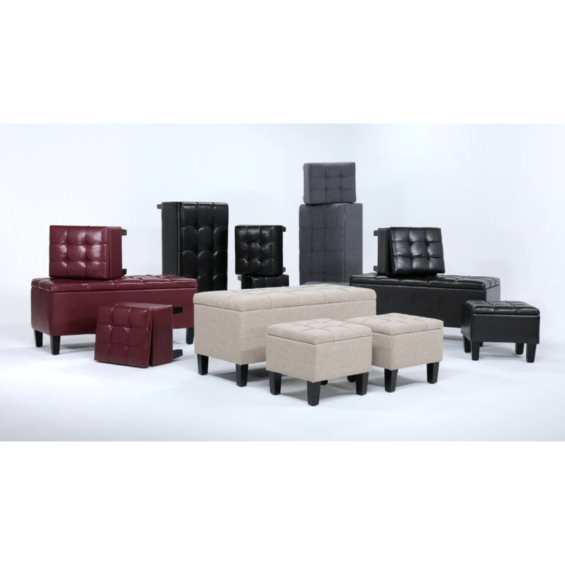 Tanners Brown Tufted Faux Leather Multipurpose Ottoman Set
