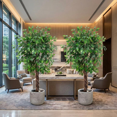6ft Artificial Ficus Trees Set of 2 with 1008 Flat Leaves, Dual Trunks, Realistic Faux Greenery in Black Pots for Home, Office, or Living Room Decor – 78"H, 1 Box for 2 Banyan Trees