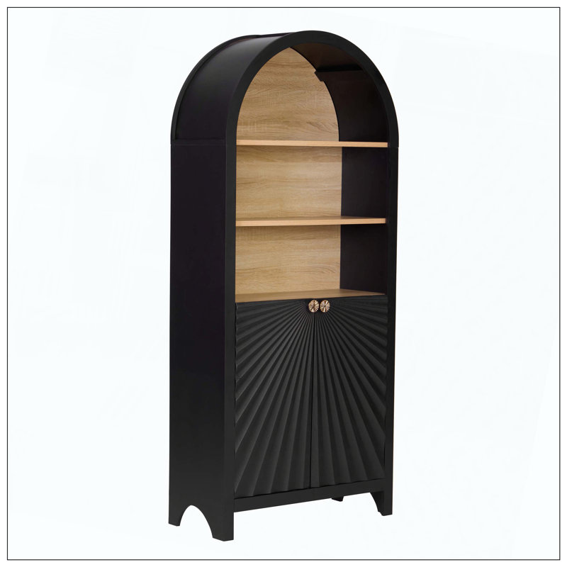 Hautes armoires arquées, bibliothèque avec rangement, bibliothèque Mid-Century moderne à 5 niveaux avec porte