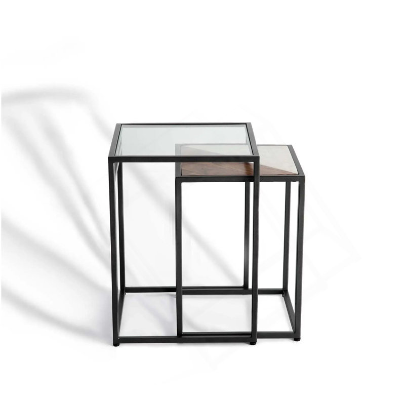 Ensemble de 2 tables gigognes en métal et verre - Tables contemporaines modernes pour un style de vie élégant
