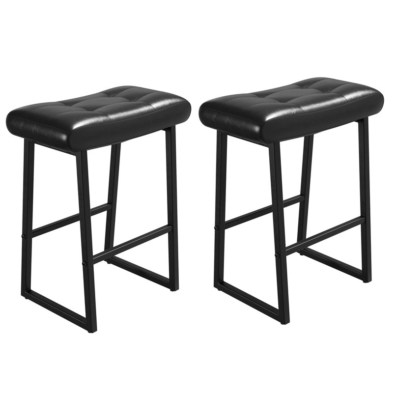 Upholstered Counter Stool with Metal Frame, Black, Black