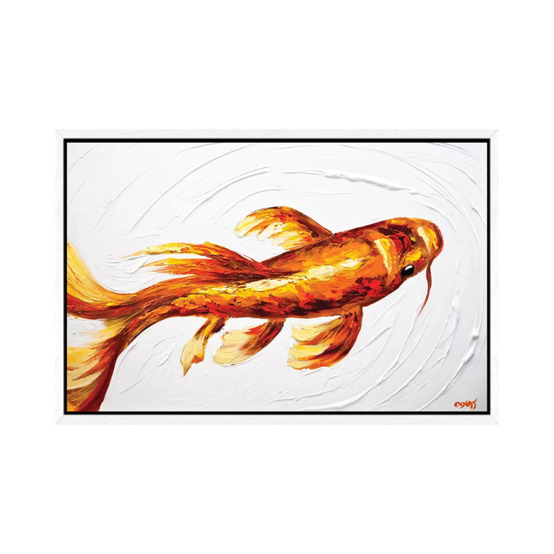 Orange Koi Fish 1 Piece Painting on Canvas, 101.6 cm H x 66.04 cm W, White Framed