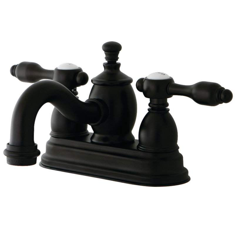 Kingston Brass Tudor Two-Handle 3-Hole Deck Mount 4" Centerset Bathroom Faucet with Brass Pop-Up, OIl Rubbed Bronze