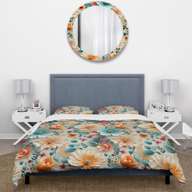 Literie de fleurs pastel doux I, Housse de couette pour grand lit et 2 taies décor