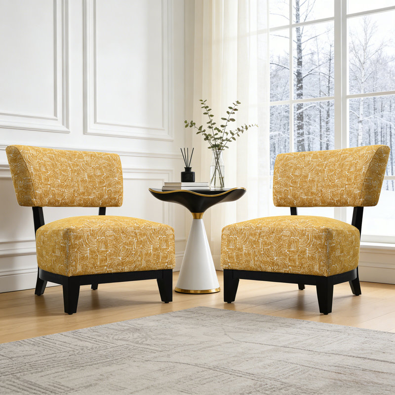 2-Pieces Subtle Abstract Textured Fabric Accent Chair, Yellow
