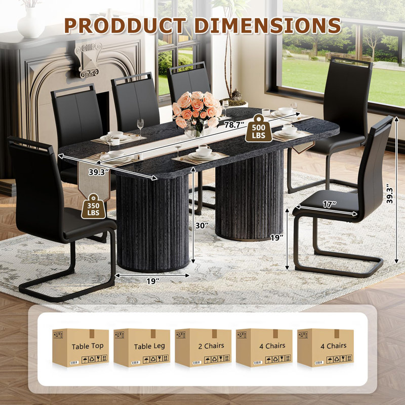 Ensemble de table de salle à manger 79 po pour 10 personnes, grand ensemble de table de salle à manger pour 10 personnes avec base à double piédestal cannelée et chaises rembourrées