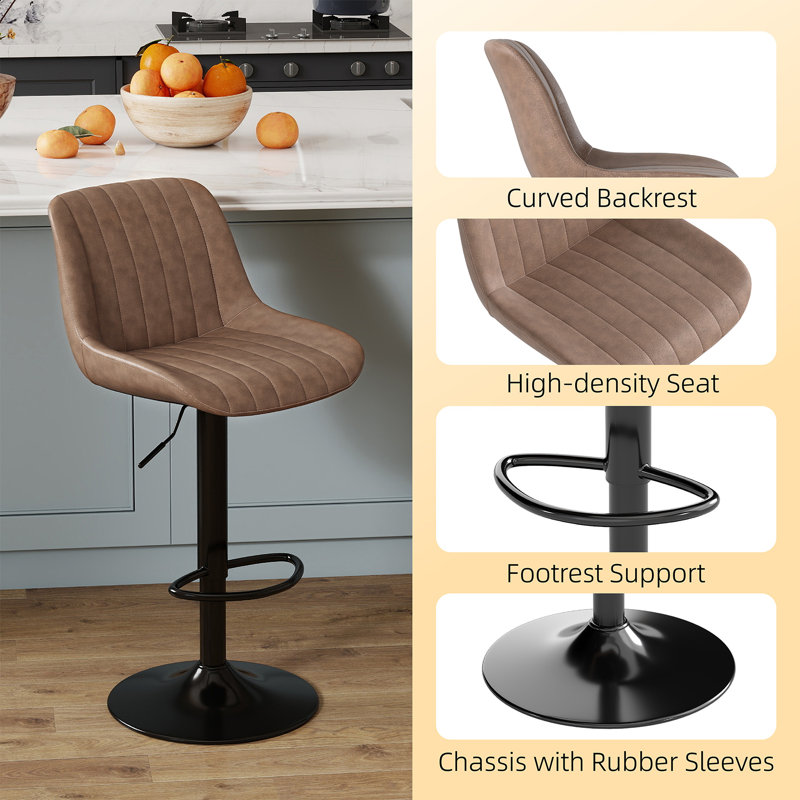 Moniq Swivel Adjustable Height Bar Stool, Dark Brown, 3