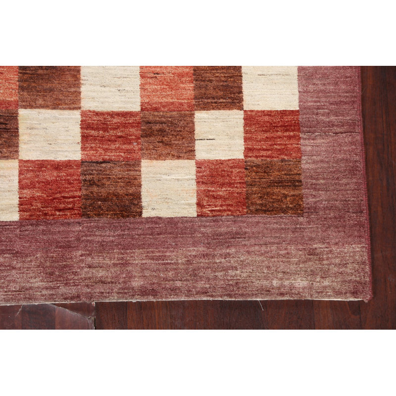 Tapis à damier oriental Gabbeh Brackston noué à la main 6 x 8