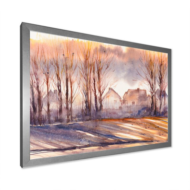 Autum, paysage avec village, arbres au premier plan - impression sur toile de campagne, L 12 po x H 20 po