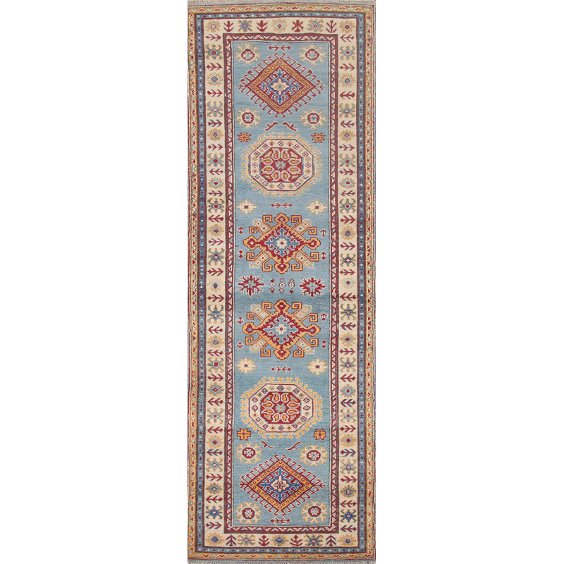Tapis de couloir bleu clair Kazak