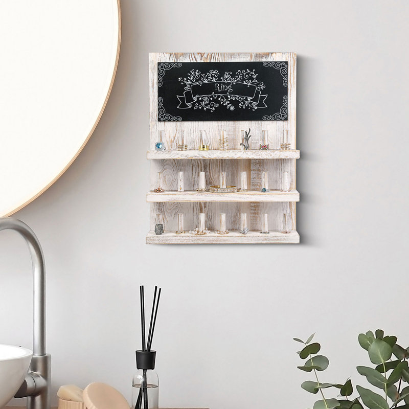 Ring Rack Solid Wood Wall Mounted Jewellery Holder, Off White