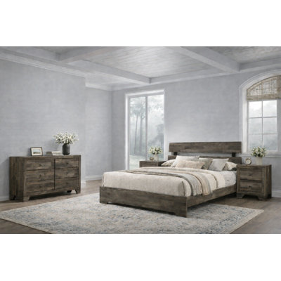 Ensemble de chambre à coucher avec lit plateforme moderne au fini brun