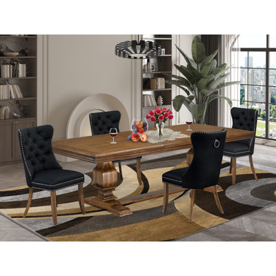5 Pieces Modern Dining Set Includes a Rectangle Kitchen Table and 4 polyester Dining Chairs - (Finish Option).