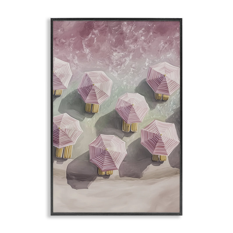 Parapluie de plage rose, estampe numérique, conception par Annabelle Hall, H 18 po x l 12 po, Noir