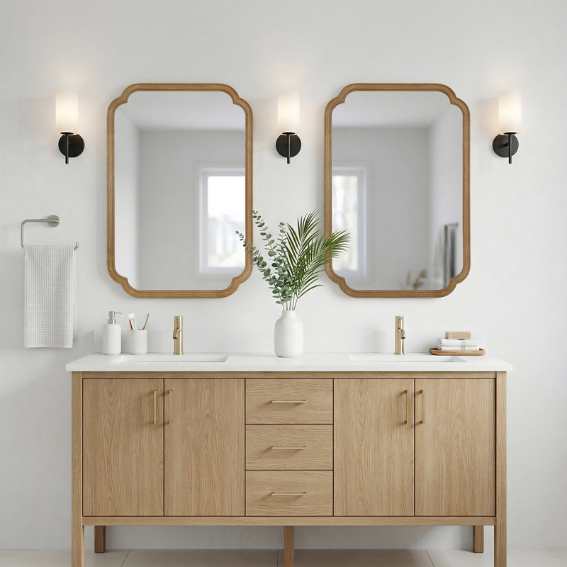 Miroir mural Ali, 36 po x 24 po, 1, Bois naturel