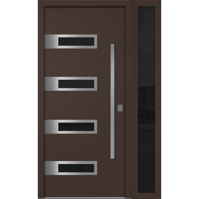 Porte d'entrée extérieure moderne en acier 36 po x 80 po - Inox S4 avec éclairage latéral