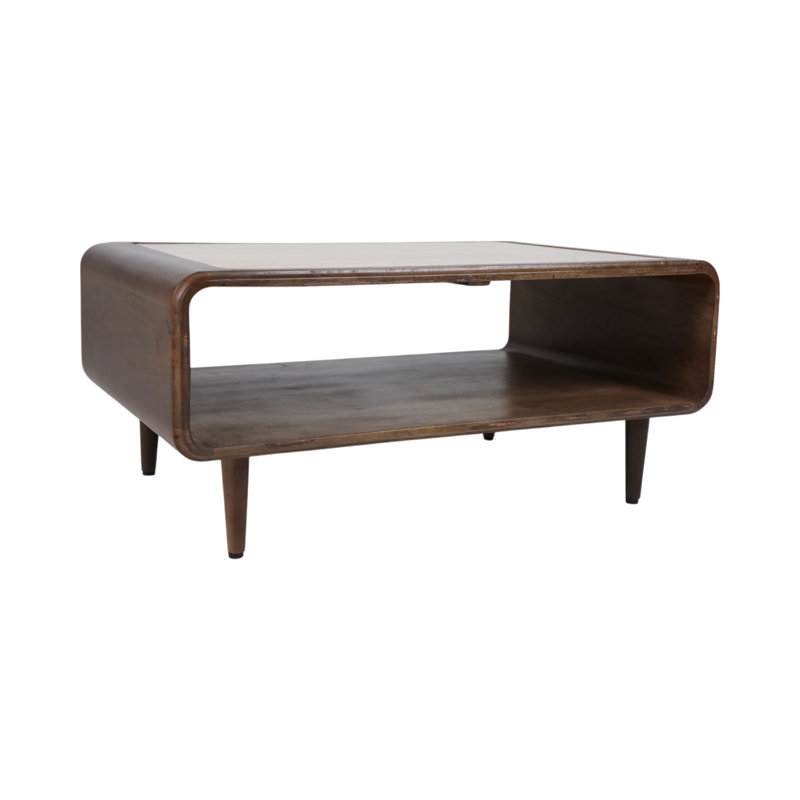 Table basse en bois de manguier et en travertine Adonia